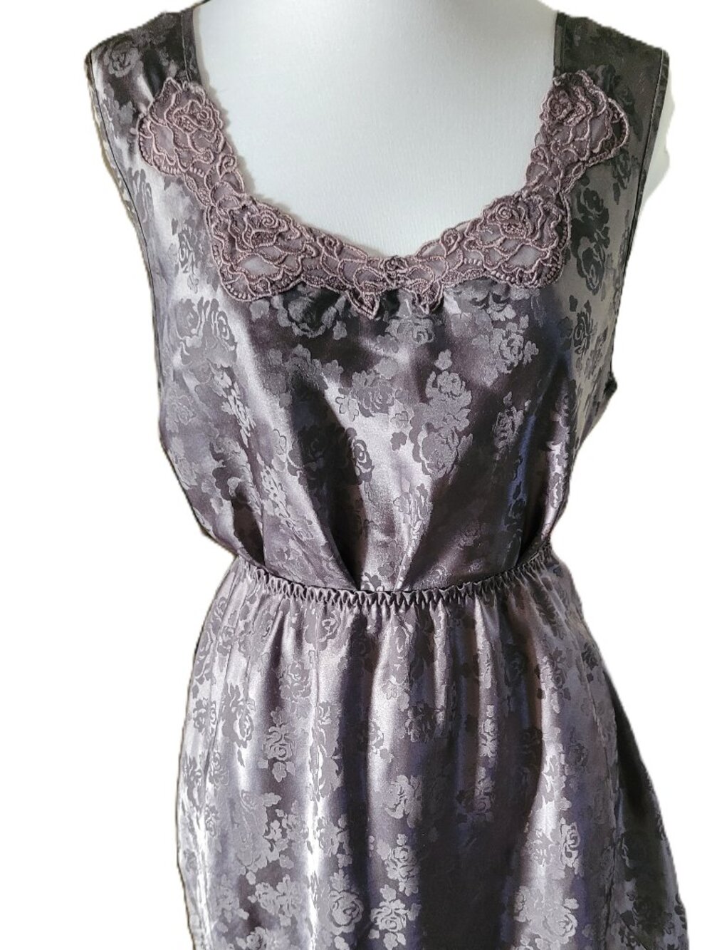 2-Piece Wacoal Cami & Half Slip Set Pewter Gray Mauve Rose Lace Trim Lingerie M